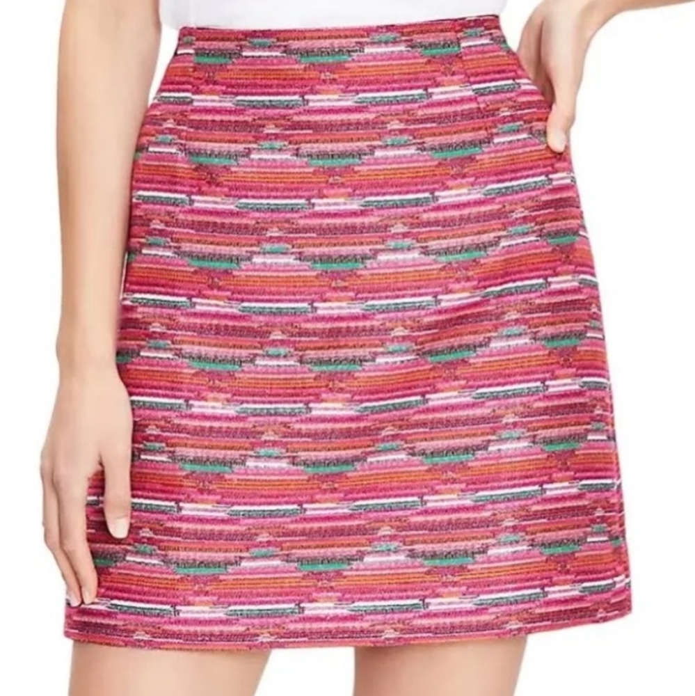 LOFT Colorful Pink Ikat Patterned Jacquard Lined Short Skirt 10 NWOT